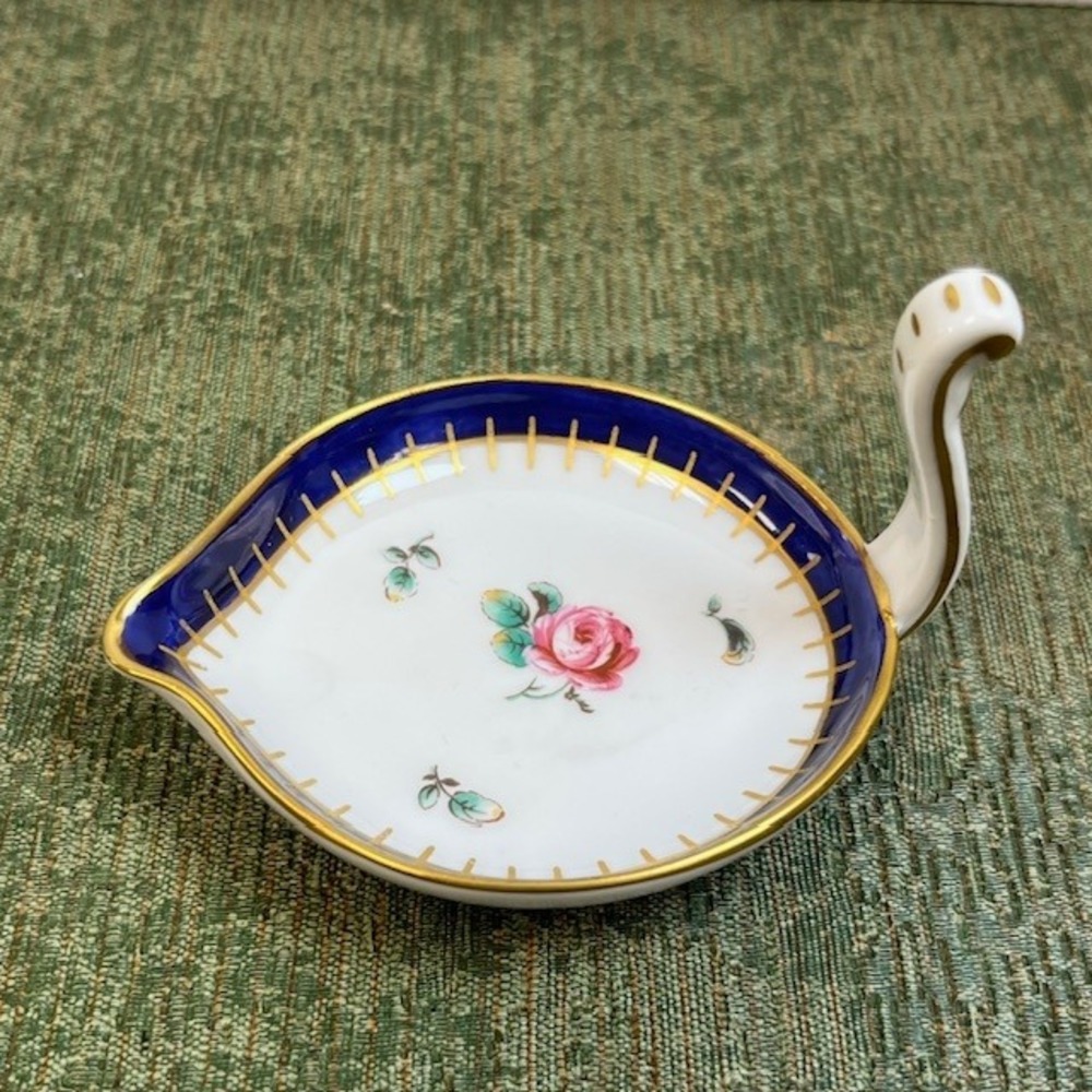 Richard Ginori Italy Porcelain Leaf Trinket Dish Cobalt Blue Gold Rose Gilt 3"